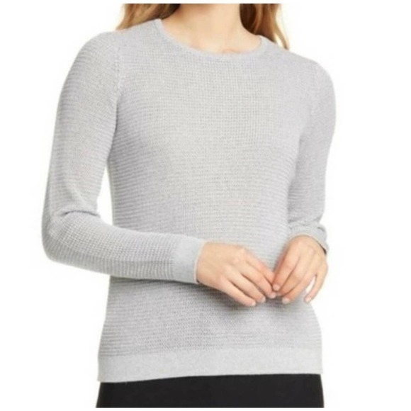 Eileen Fisher Sweater Merino Wool Metallic Silver Women’s Size Large - Picture 1 of 7